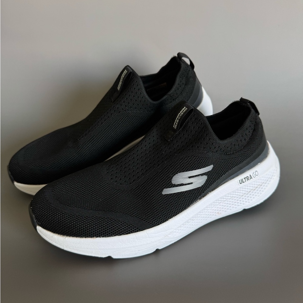 Skechers Black Mesh Slip-On Performance Sneakers with White Sole